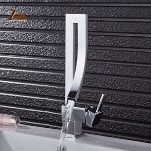 ZGRK Basin Faucets Single Handle Deck Mounted Chrome Brass Square Tall Bathroom Sink Faucet Hot And Cold Mixer Water Tap T200710