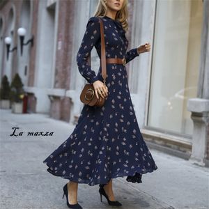 Abiti autunnali da donna taglie forti Casual stampa sexy OL elegante abito lungo a maniche lunghe T200113