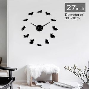 Frameless Inglese Welsh Corgi 3D FAI DA TE Superficie A Specchio Cucciolo Razze di Cani Wall Art Pet Shop Decor Silenzioso Sweep Orologio Orologio 201212