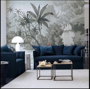 植物熱帯雨林ノスタルジック壁紙レトロライト高級風テレビ背景壁布壁画壁紙