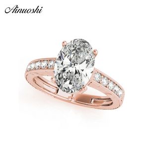 Ainuoshi 925 Sterling Silver Rose Gold Color Oval Corte 3CT 4 Primeiras anéis de casamento Women Women Silver Bridal Rings Gifts Gifts Y200106