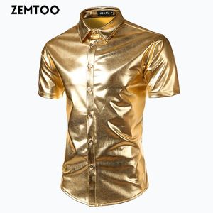 ZEMTOO Men's Metallic Silver Nightclub Style Top Light Stage Show Short Sleeve Shirt FD020