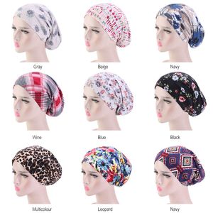 Cotton Baggy Hat Satin Lined Chemo Cap Double Layer Elastic Band Night Sleep Bonnet Print Soft Hair Care Turban Ladies Headwrap 21Colors
