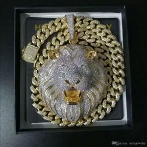 Mens smycken hiphop ised ut hängande designer halsband bling diamant kubansk länk kedja stora hängen lejon djurrappare tillbehör34