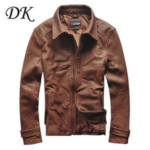 Braunes Rindsleder Kragen Männlich Neues Leder Slim Korean Buff Jacke Lederjacke Motorrad Männlich LJ201029