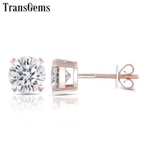 Transgems Solid 14K 585 Rose Gold 2CTW 6,5 mm F Kolorowe kolczyki Screw Back Class