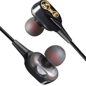 4 Högtalare Dual Moving Coil Double Dynamic Wired Earphone In-Ear Mic High-End Brand Headset 3.5mm TPE Plug Headsets Wired