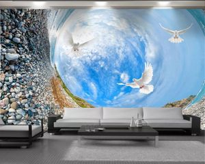 Romantisk 3d landskap väggpape vacker himmel vit duva 3d tapet interiör dekoration modern väggmålning 3d tapeter