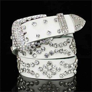 Western Cowgirl Cowboy Style Rhinestones Belt Bling Studded Crystal Belts For Women Men Fashion Genuine Leather belt Street Punk AA220312