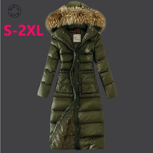 Woxingwosu Com capuz Long Parkas Real Faux Collar Slim Cintura Jaqueta de Algodão das Mulheres S para 2XL 201029