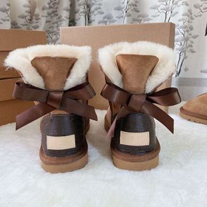 Inverno Donna Bambini Stivali da neve Pelle crosta di mucca Donna Ragazzi Ragazze Bambini Scarpe con fiocco caldo