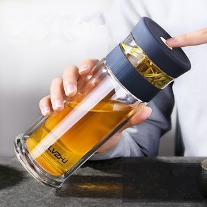 300ml / 400ml Portable Dubbelmur Borosilica Glass Tea Infuser Flaska vatten med lockfilter Bilbil Cup Creative Gift 201105