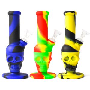 Prezzo all'ingrosso Bong in silicone con teschio da 8,0 pollici Altezza multi colore Tubo dell'acqua in silicone Tubo dell'acqua in vetro Impianto di perforazione petrolifera in silicone