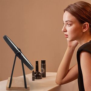 Small Portable Travel Vanity Mirror with Stand Desk Vanity Mirrors Double Sided X X withs Metal Stands and Natural Bamboo Base