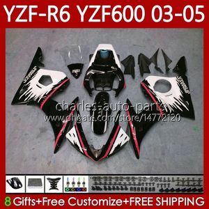 Carenados de motocicletas para Yamaha YZF-R6 YZF600 YZF R 6 600 CC YZFR6 03 04 05 Bodywork 95No.125 YZF R6 600CC 2003 2004 2005 Cowling YZF-600 03-05 New Red Blk OEM Body Kit Kit