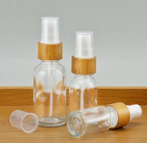 5 10 15 ml 50ml Clear Glass Pumps Tops Bamboo Lotion Bottle Bamboos Vit Mist Spray Flaskor