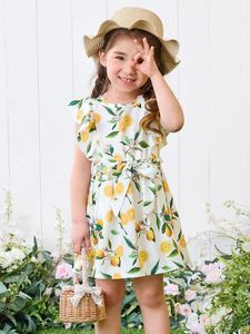 Toddler Girls Lemon & Floral Print Ruffle Trim Belted Dress SHE