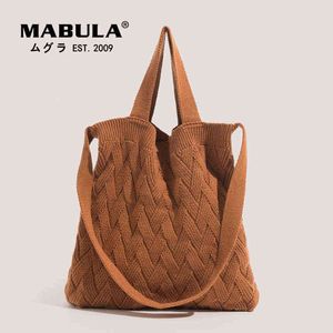 ショッピングバッグマブラ茶色のかぎ針編みニットコットントートハンドバッグ編まれたデザインのデザイン大きな女性の肩の財布ソフトシンプルな仕事220303