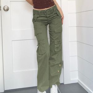 Dambyxor Capris Women High Waisted Baggy Jeans Vintage Wide Straight Leg Boyfriend Denim Cargo With Fickor Y2K Grunge Streetwear