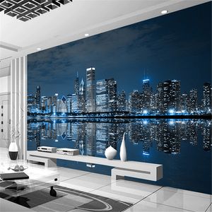 Anpassad väggmålning Bakgrund Svartvitt New York Night View City Building Study Living Room Soffa TV Bakgrund 3d Foto Bakgrund