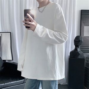 HYBSKR Spring Men's T-Shirt Solid Color Basic T shirt Round Neck Long Sleeve Tshirts Korean Couple Women Man Casual Tees 220217