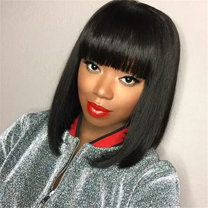 12 18 Inches Straight Synthetic Wig With Bangs Simulation Human Hair Wigs Hairpieces for Black and White Women Perruques 741#