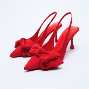 Zar otoño arco rojo tacón bomba mujer moda slingbacks sandalias de punta cerrada mujer elegante negro zapatos de tacón alto 220114