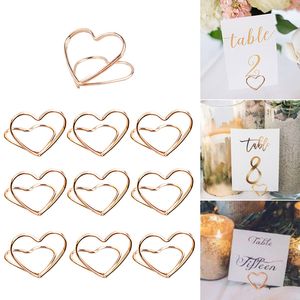 Metal Memo Holder Table Double Layer Heart Shape Placecard Holder Stand Wedding Banquet Double Heart Ring Message Holder