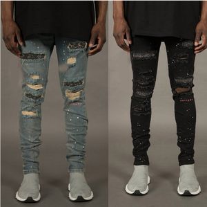 Fashion-Höst mode jeans för män med trasiga hål designer Zippers jeans skateboard penna biker denim byxor