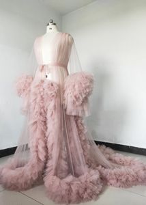 Mode fotografi sovkläder se genom prom klänningar med puff full ärmar prom klänningar ruffles tiered gravid kvinna lång mantel