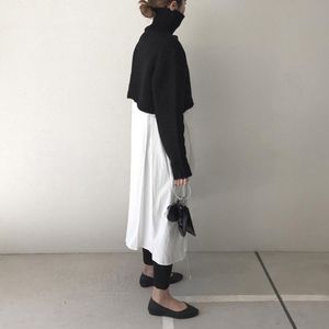 Sonbahar Iki Parçalı Setleri Kısa Yüksek Boyun Örme Kazak Tops Ve Katı Beyaz Uzun Elbise Kore Zarif Kadın Setleri Nedensel Takım Elbise T200702