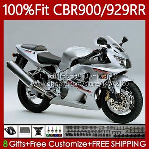 Corpo de molde de injeção para HONDA CBR900 CBR929 CBR 929RR 900RR 900 929 RR Gloss Silver CC 00 01 Bodywork 68NO.34 900cc 929CC CBR929RR 00-01 CBR900RR 2000 2001 OEM Feeding