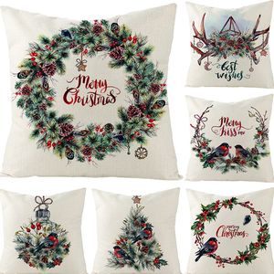 Merry Christmas Cushion Cover Flower Flower Pillowcase in cotone Lino Divano cuscini cuscini cuscino cuscino cuscino 45 * 45 cm