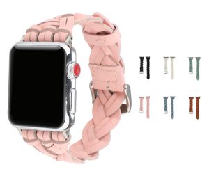 Pleciony Skórzany Watchband Pasek Do Zegarek Apple 42mm 38mm 40mm 44mm Ręcznie tkana Bransoletka Iwatch Series SE 6 5 4 3 Wristbands Fashion Loop Smart Akcesoria