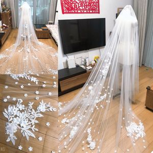 Luxurious Bridal Veils Lace Flowers Wedding Veils Custom Made Bridal Tulle Veil Wedding Accessories 3m Popular Lace Wedding Shawl