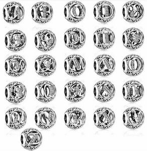 Gioielli firmati Bracciale in argento 925 Charm Bead fit Pandora Alfabeto Lettera Iniziale Bracciali a scorrimento vintage Perline Charms stile europeo Perline Murano