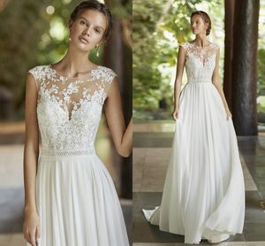 Vestido de Novia Sexy Beach Suknie ślubne 2021 Szyfonowa Cap Sleeve Jewel Lace Aplikacja Backless Boho Bridal Suknie Mariee