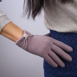 Wholesale single finger gloves resale online - Five Fingers Gloves Pure Wool Female Fashion Bowknot Autumn Winter Single Layer Knitted Women Mittens TB331