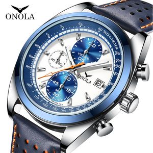 Fashion New Popular Onola Business Casual Multi-functional Mens Quartz Leather Strap Watrproof Watch Wristwatches