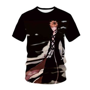 Harajuku Anime Tシャツ漂白3Dプリント男性女性ファッションストリートウェアOネック半袖Tシャツヒップホップティートップス男性服Y220214