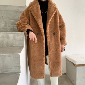 Giacca lunga da uomo in cashmere invernale 2020 Misto lana Trench Camoscio Giacca a vento ispessente Tenere al caldo Cappotti larghi da lavoro M- LJ201106