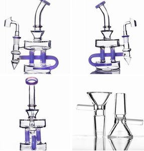 2022 새로운 디자인 보라색 물 담뱃대 Fab Beaker Glass Bongs 비커베이스 흡연 워터 파이프 DAB 조작 14.4mm 공동 기능 제품