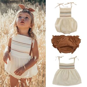 Liilu Bebê Bebê Meninas Do Vintage Romper e Tshirt Bebê Bebê Linen Borbulha Playsuit SS Novas Chegadas Criança T Camiseta 201023