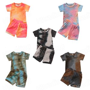 Summer Baby Soft Cotton Clothing Sets tie dye Knitted Pits Short Sleeve Top + Short Pants 2pcs/set Outfits Boutique Kids Clothes M3089