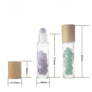 Kostenlose Probe Bambusdeckel 10 ml Glasrolle auf Flasche Tragbare Rollflasche für ätherische Öle mit Edelsteinkugel Kostenloser Versand
