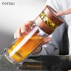 400ml Portable Double Wall Glass Bottle Tea Infuser Of Water With Lid Filter My Water Bottles Car Cup Creative Gourde Tumbler 201126