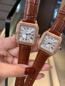 classic couples Stainless steel Geometric square watches Genuine leather Roman Numbers Quartz Wrist watch for women men 38mm 44mm
