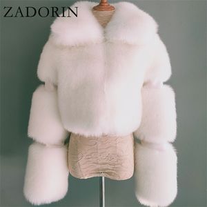 Przyjazd Zadorina Przycięty Faux Fur Coat Kobiety Skręć Kołnierz Ciepła Miękka Zimowa Kurtka Płaszcz Sprzedaż 211220