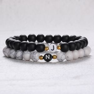 DIY 26 Letter Bracelets: Black and White Stone Beads for Couples, Friends & Family - Personalized Lucky Gifts
