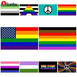 NOVO! Bandeira quente do arco-íris 90x150cm Americano americano gay e gay orgulho de poliéster bandeira bandeira poliéster bandeira colorida arco-íris para decoração